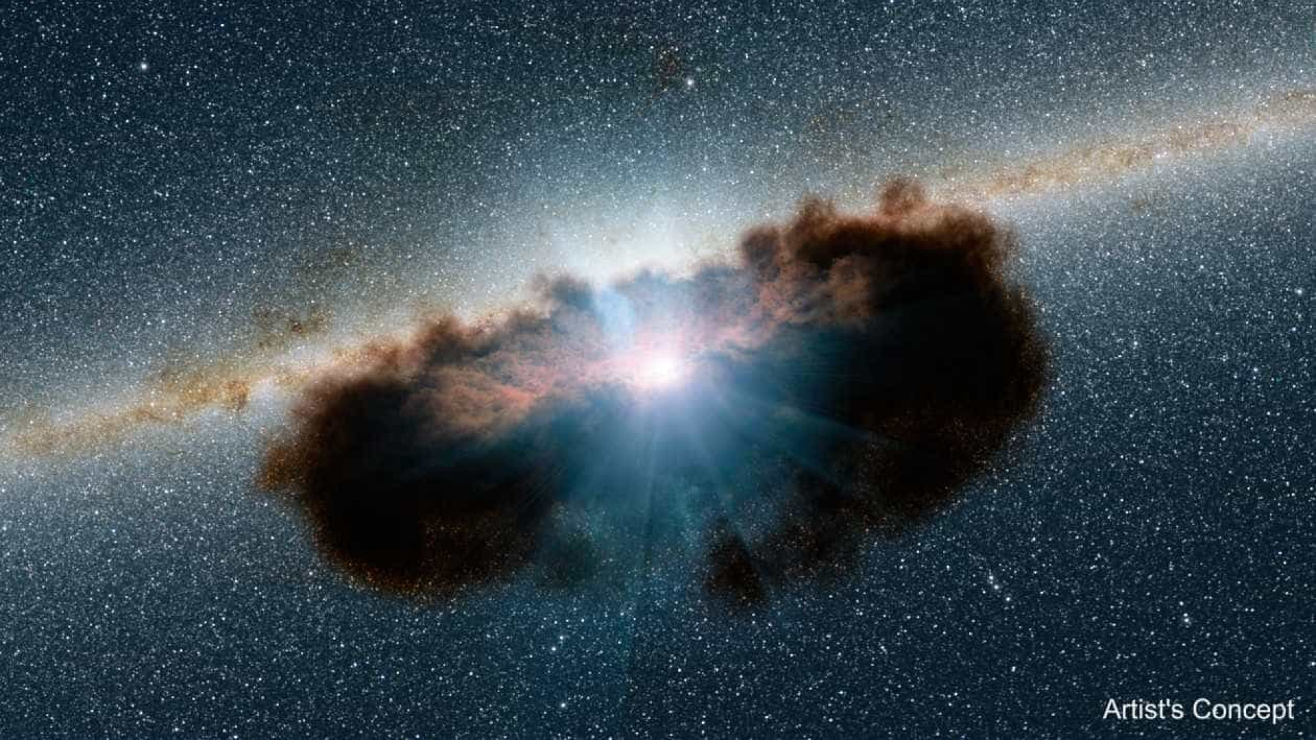 Vista de buraco negro se a Terra estivesse 
no centro da Via Láctea