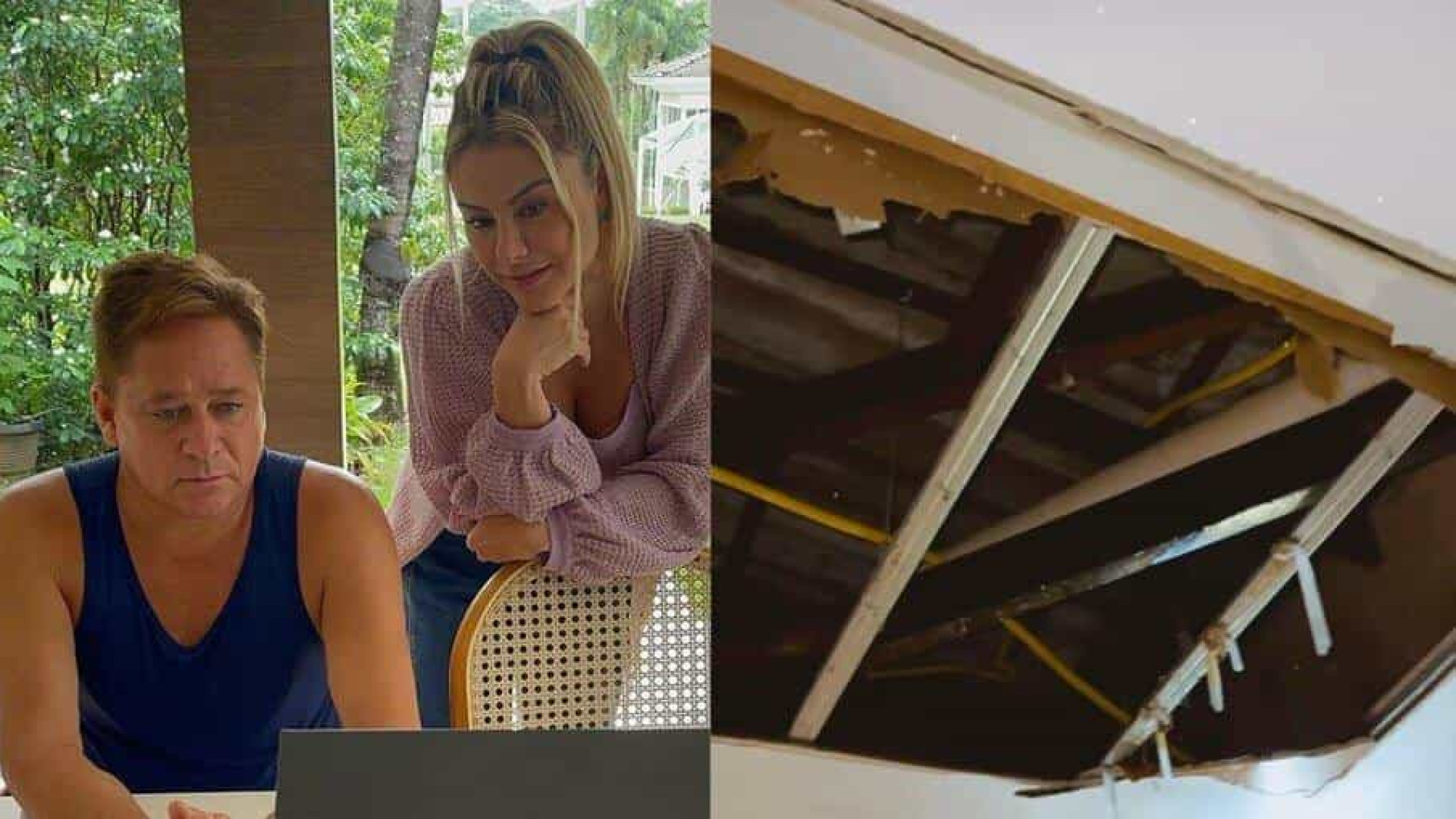 Forro do teto da casa de Poliana Rocha e Leonardo cai em Goiânia