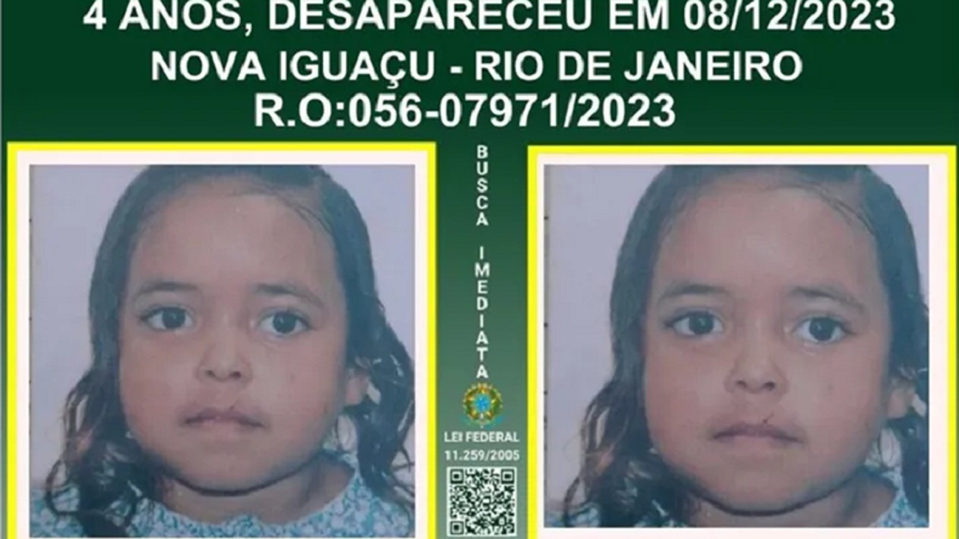 Menina de quatro anos desaparece de dentro de casa no RJ
