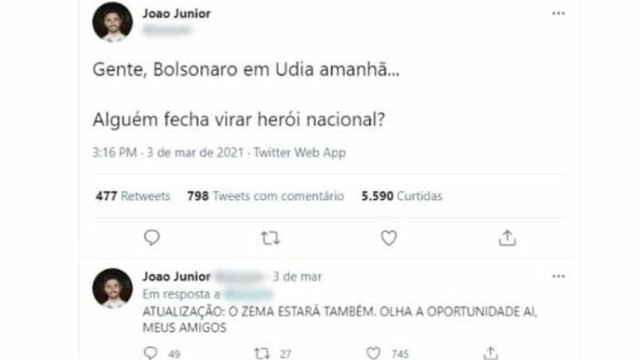 Jovem preso em Minas por tuíte sobre Bolsonaro diz que publicação tinha tom de piada