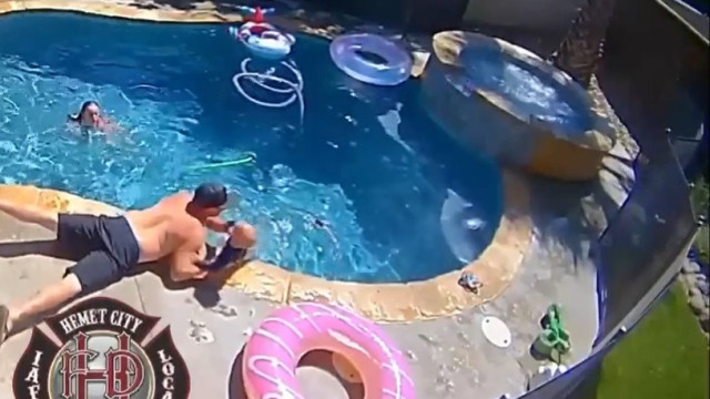 Bombeiro salva o filho de morrer afogado; vídeo serve de alerta!