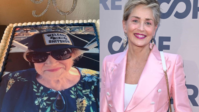Sharon Stone mostra bolo de aniversário da mãe personalizado 