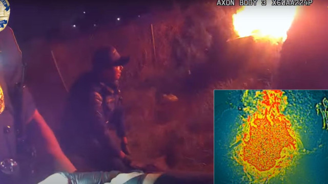 Polícia resgata homem de carro em chamas nos EUA, imagens dramáticas
