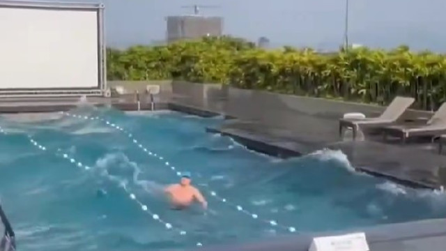 Turista relaxava na piscina quando terremoto atingiu Taiwan; veja