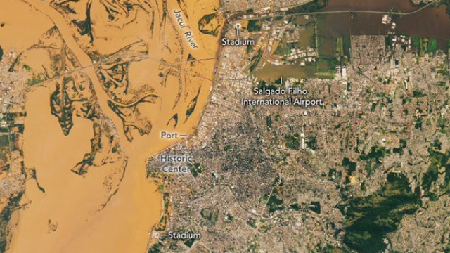 Nasa divulga imagens impressionantes das enchentes em Porto Alegre