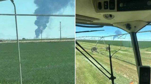 
                    Avião bombardeiro cai logo após decolar de base aérea nos EUA
                