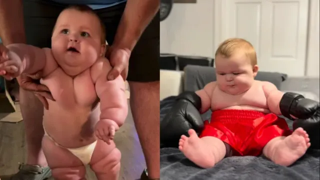 
                    Bebê de 8 meses é tão grande que usa roupas de... 5 anos: 