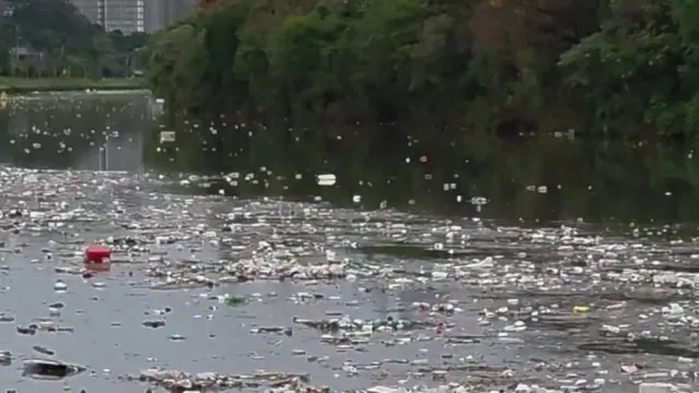 
                    Grande volume de lixo flutuando no rio Pinheiros chama atenção após forte chuva em SP
                