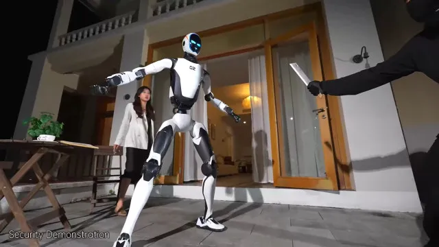 
                    Chinesa Unitree desvenda robô que age como guarda-costas
                